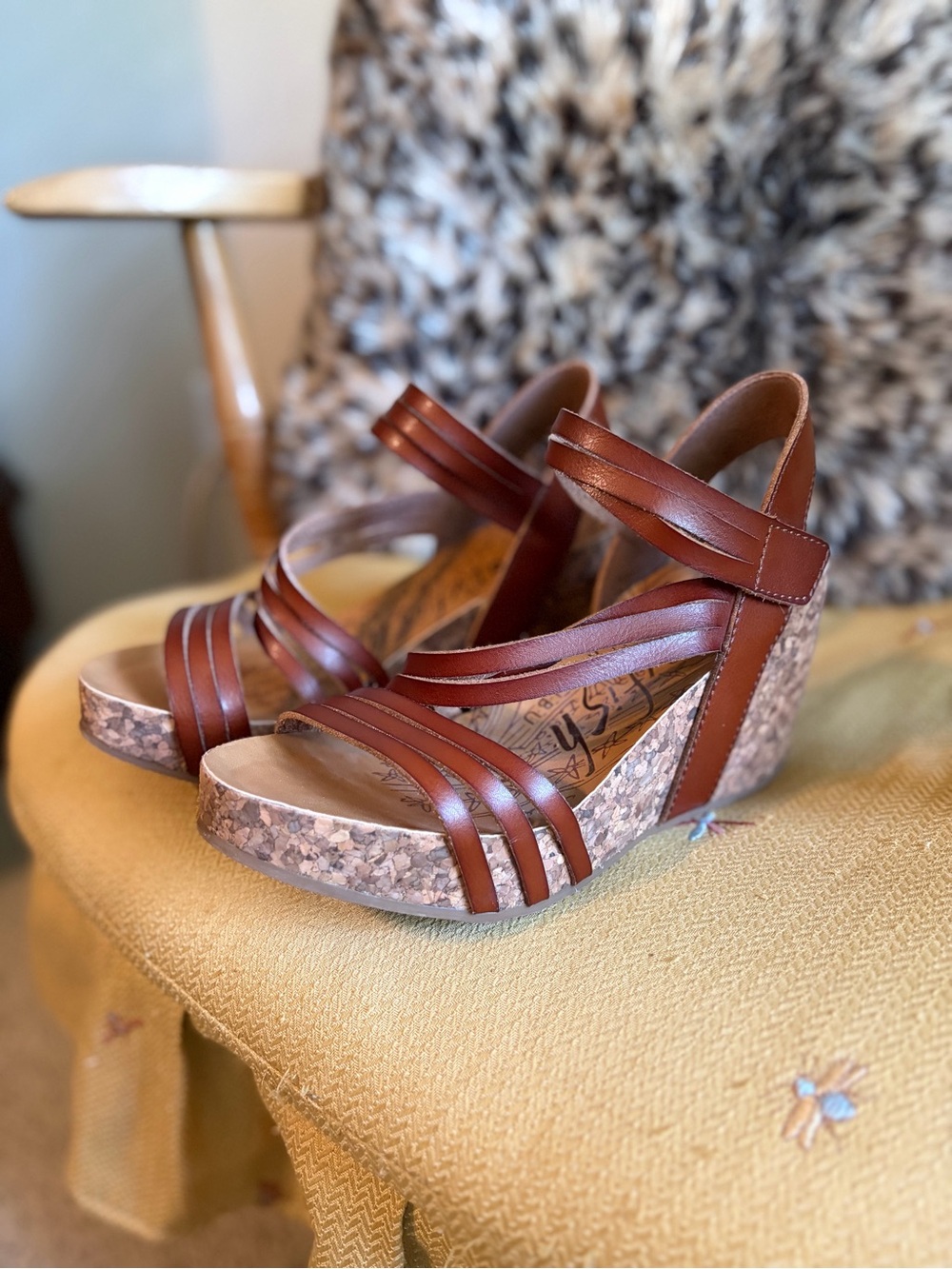 Women’s Brown Cork Wedge Strappy Sandal - Classic Wedge Heel #1055 - Picture 6 of 7